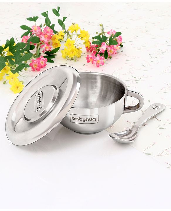 Babyhug Double Wall Stainless Steel Feeding Bowl Set with Spoon