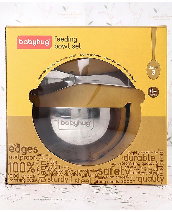 Babyhug Double Wall Stainless Steel Feeding Bowl Set with Spoon