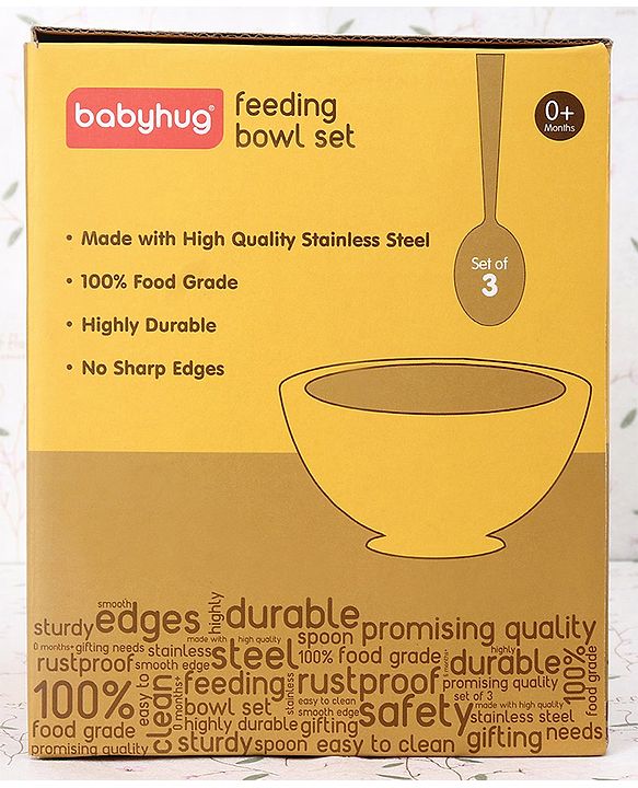 Babyhug Double Wall Stainless Steel Feeding Bowl Set with Spoon
