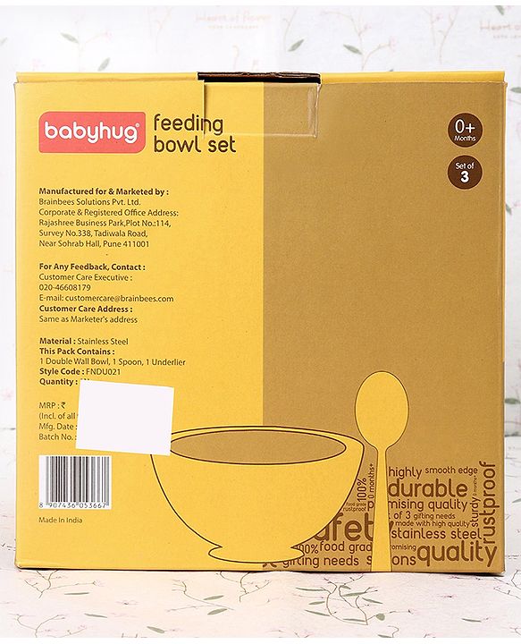Babyhug Double Wall Stainless Steel Feeding Bowl Set with Spoon