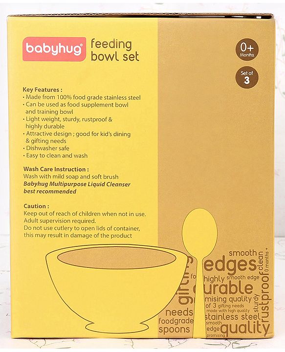 Babyhug Double Wall Stainless Steel Feeding Bowl Set with Spoon