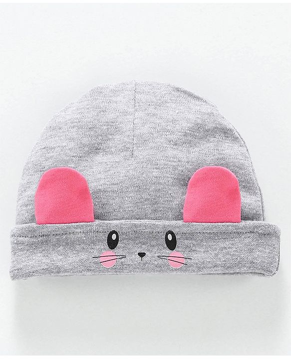 Babyhug 100% Cotton Cap 3D Animal Design - Grey