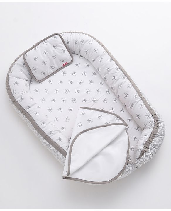 Babyhug Premium 3 Piece Nest Gadda Set With Diaper Changing Mat in Polka Dots Print - Green