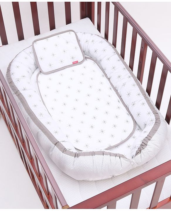 Babyhug Premium 3 Piece Nest Gadda Set With Diaper Changing Mat in Polka Dots Print - Green