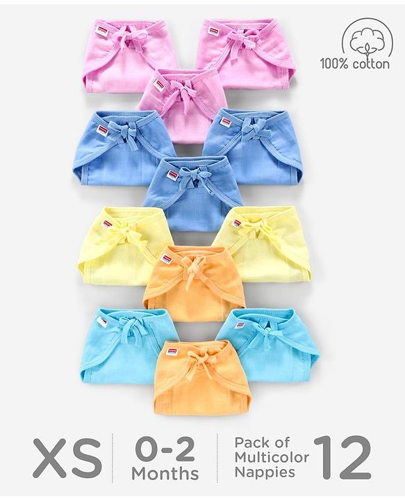 Babyhug 100% Cotton Muslin Nappy Set Extra Small Pack Of 12 - Multicolor