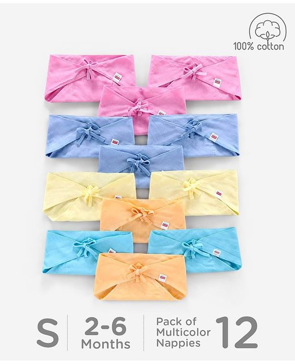 Babyhug 100% Cotton Triangle Cloth Nappies Small Set Of 12 - Multicolor