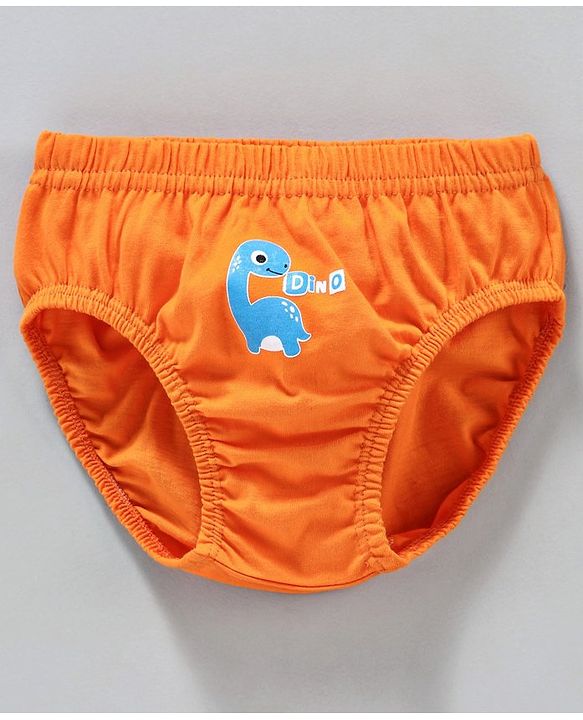 Babyhug 100% Cotton Briefs Dino Print Pack of 3 - White Orange