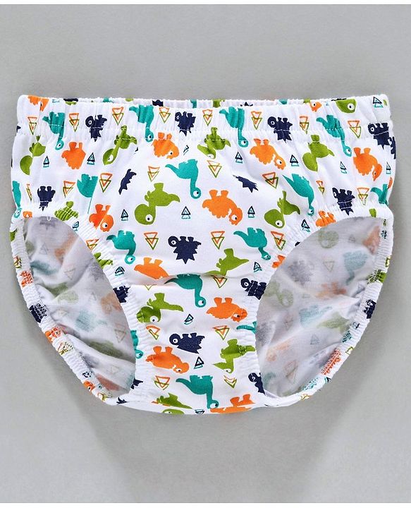 Babyhug 100% Cotton Briefs Dino Print Pack of 3 - White Orange