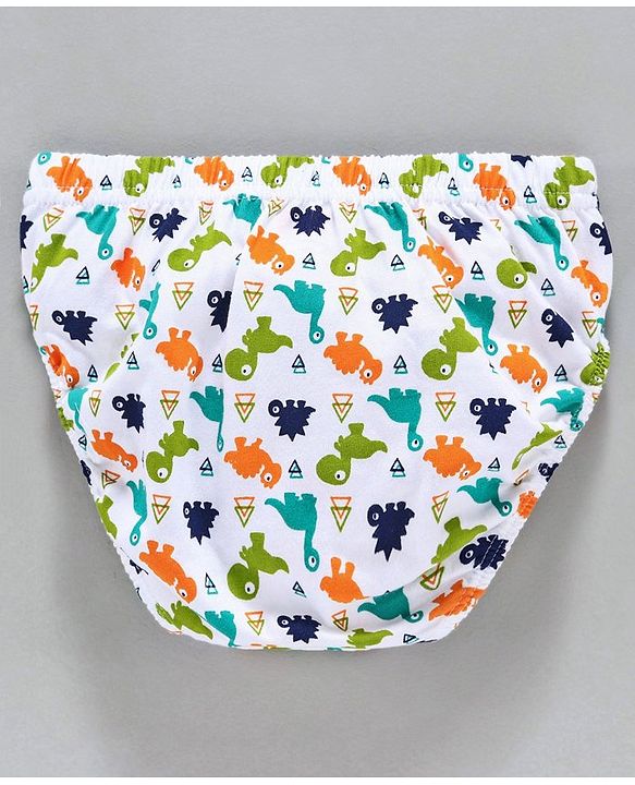 Babyhug 100% Cotton Briefs Dino Print Pack of 3 - White Orange