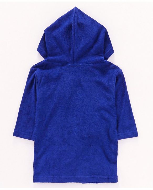 Babyhug Full Sleeves Hooded Bathrobe Fish Embroidery - Blue