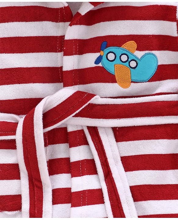 Babyhug Three Fourth Sleeves Striped Hooded Bathrobe - Red White