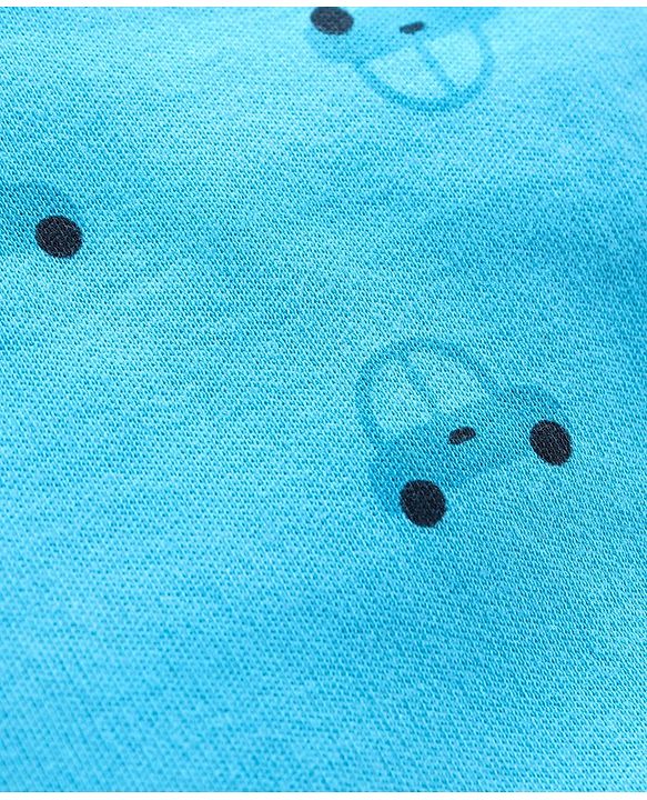 Babyhug Full Sleeves Footed Cotton Sleepsuit Car Patch - Aqua Blue