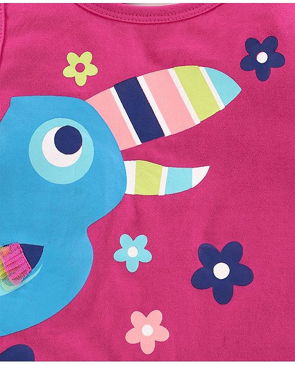 Babyhug Sleeveless High Low Top Bird Print - Pink