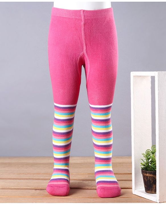 Babyhug Antibacterial Striped 100% Cotton Footed Tights - Pink