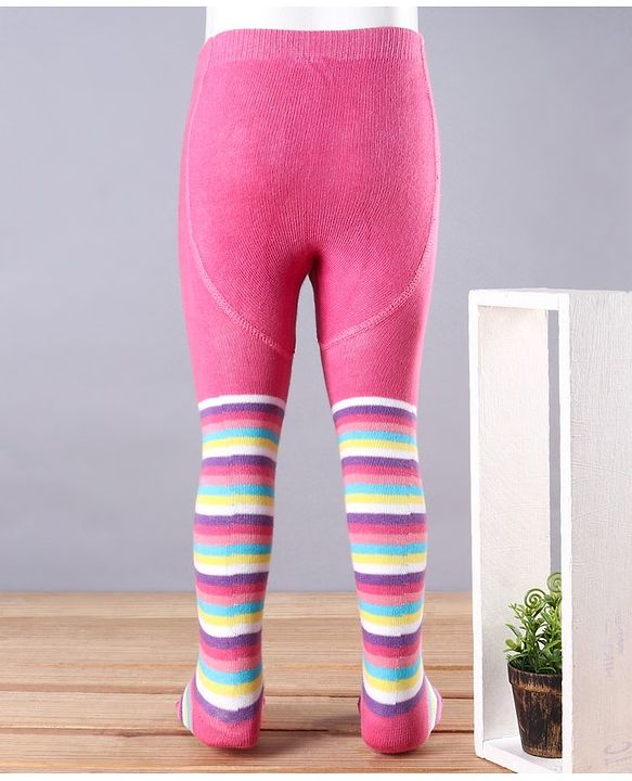 Babyhug Antibacterial Striped 100% Cotton Footed Tights - Pink