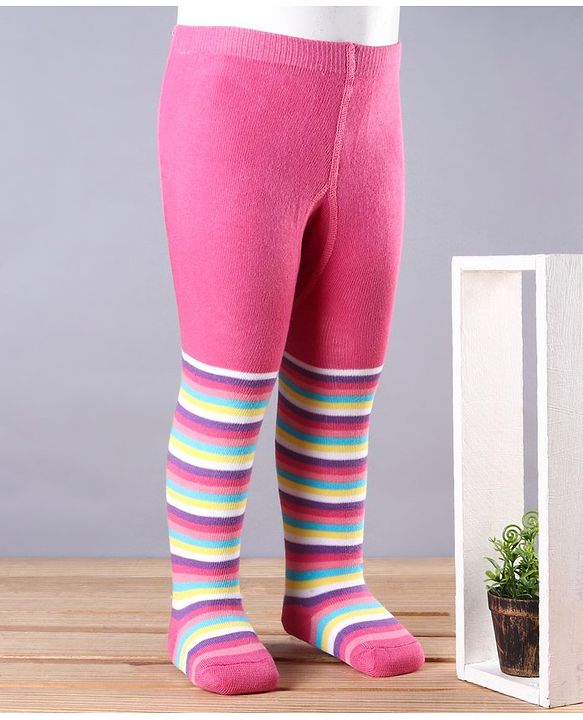 Babyhug Antibacterial Striped 100% Cotton Footed Tights - Pink