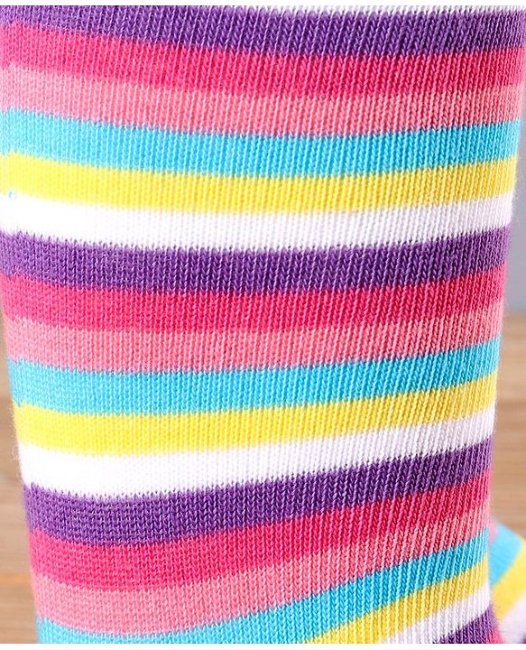 Babyhug Antibacterial Striped 100% Cotton Footed Tights - Pink