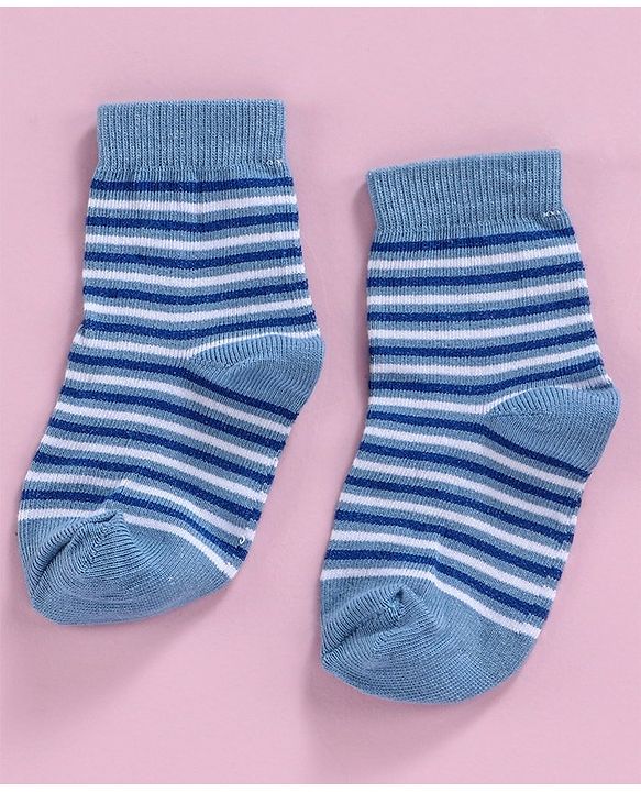Cute Walk by Babyhug Ankle Length Non Terry Anti-bacterial Stripes & Boat Design Socks Pack of 3 Pairs - Blue Grey