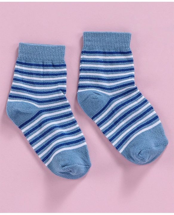 Cute Walk by Babyhug Ankle Length Non Terry Anti-bacterial Stripes & Boat Design Socks Pack of 3 Pairs - Blue Grey