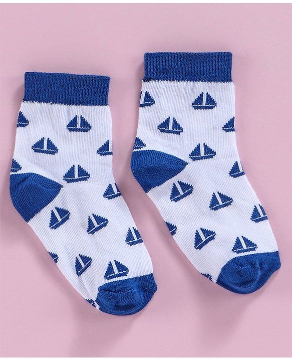 Cute Walk by Babyhug Ankle Length Non Terry Anti-bacterial Stripes & Boat Design Socks Pack of 3 Pairs - Blue Grey
