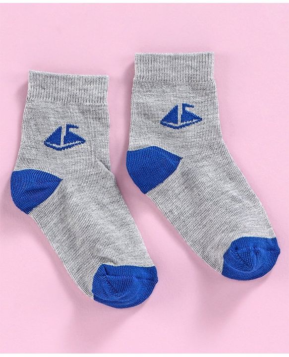 Cute Walk by Babyhug Ankle Length Non Terry Anti-bacterial Stripes & Boat Design Socks Pack of 3 Pairs - Blue Grey