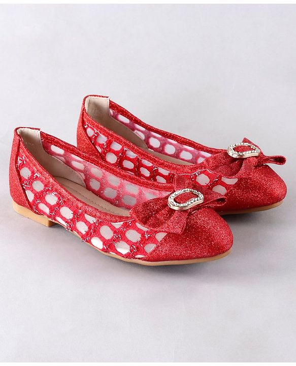 Cute Walk by Babyhug Party Wear Belly Shoes Bow Appliques - Red