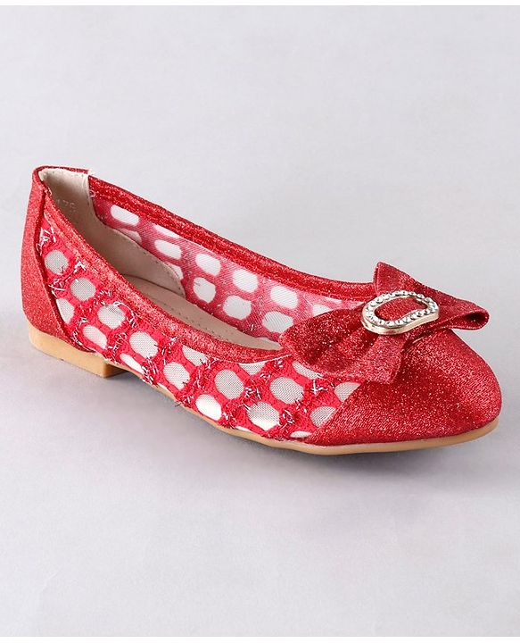 Cute Walk by Babyhug Party Wear Belly Shoes Bow Appliques - Red
