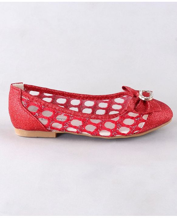 Cute Walk by Babyhug Party Wear Belly Shoes Bow Appliques - Red