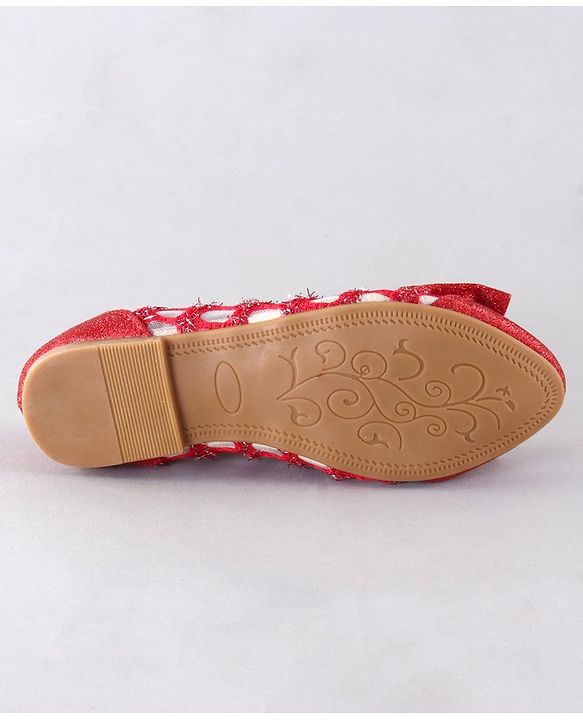 Cute Walk by Babyhug Party Wear Belly Shoes Bow Appliques - Red