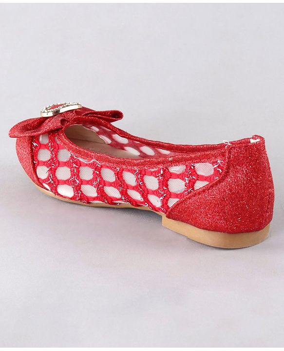 Cute Walk by Babyhug Party Wear Belly Shoes Bow Appliques - Red