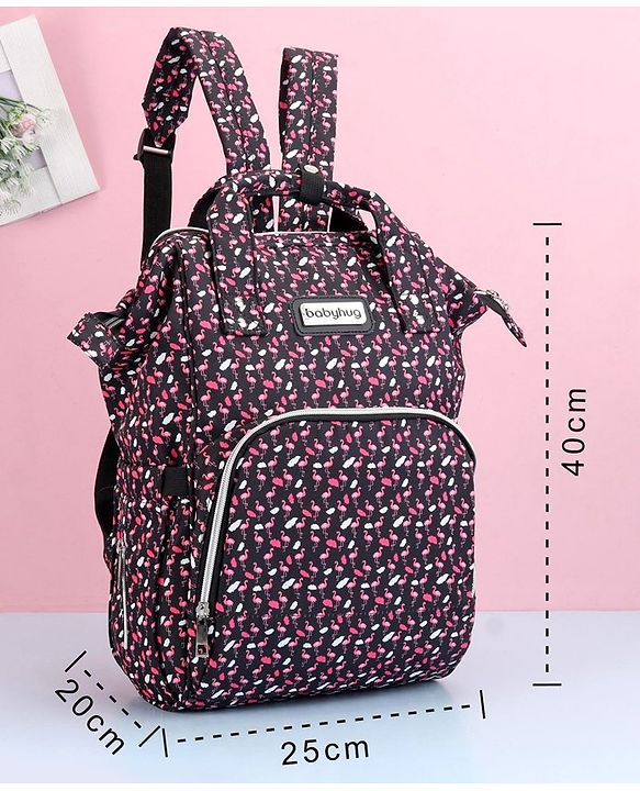 Babyhug Diaper Bag Black Flamingo Print - Maroon
