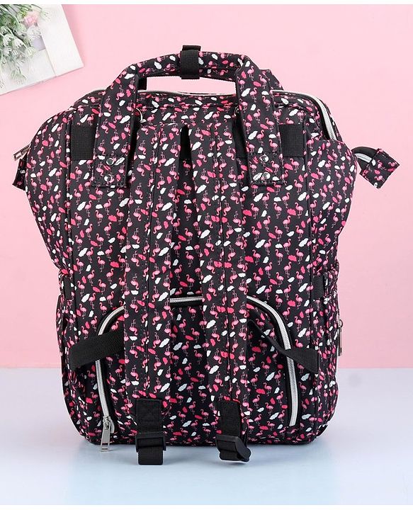 Babyhug Diaper Bag Black Flamingo Print - Maroon