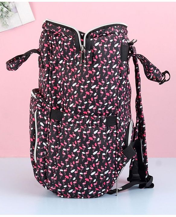 Babyhug Diaper Bag Black Flamingo Print - Maroon