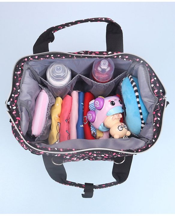 Babyhug Diaper Bag Black Flamingo Print - Maroon