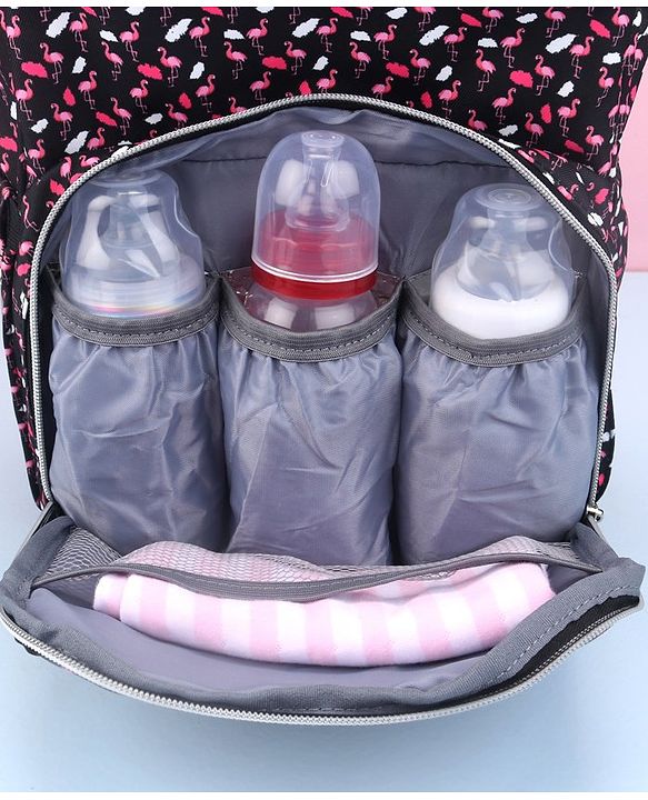 Babyhug Diaper Bag Black Flamingo Print - Maroon