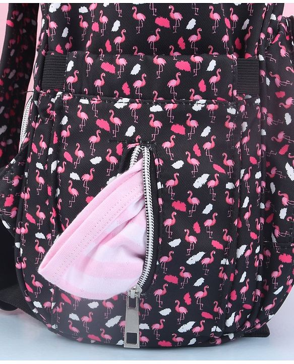 Babyhug Diaper Bag Black Flamingo Print - Maroon