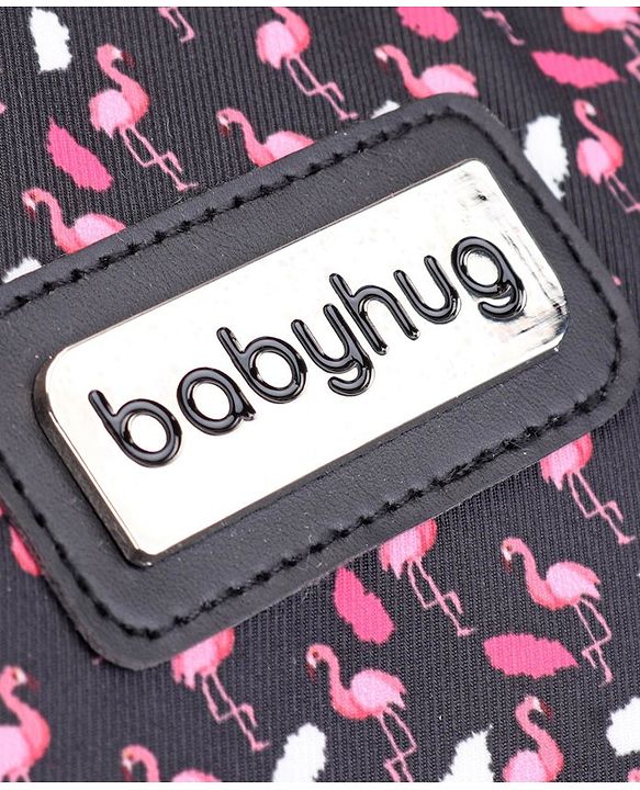 Babyhug Diaper Bag Black Flamingo Print - Maroon