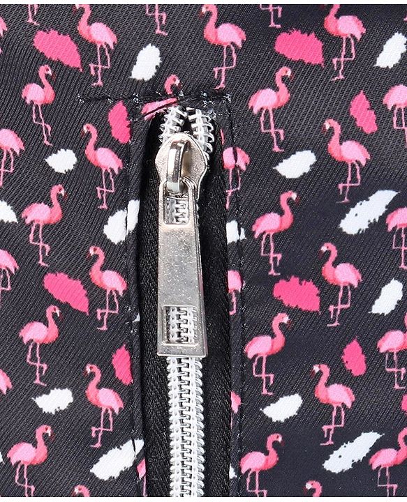 Babyhug Diaper Bag Black Flamingo Print - Maroon