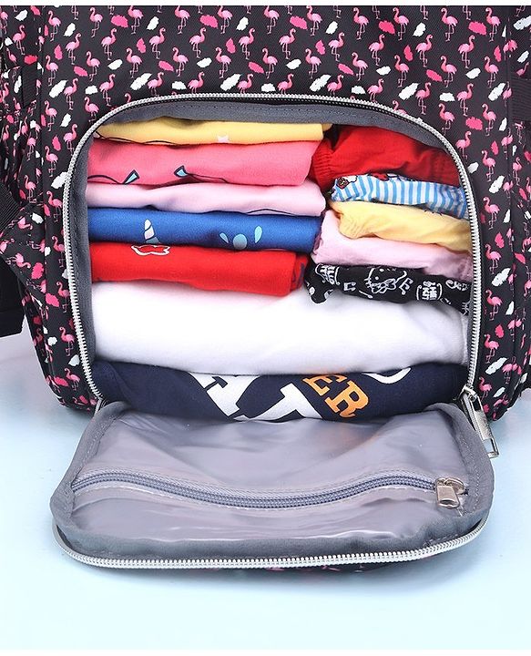 Babyhug Diaper Bag Black Flamingo Print - Maroon