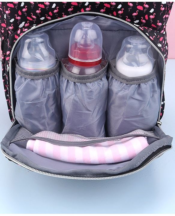 Babyhug Diaper Bag Black Flamingo Print - Maroon