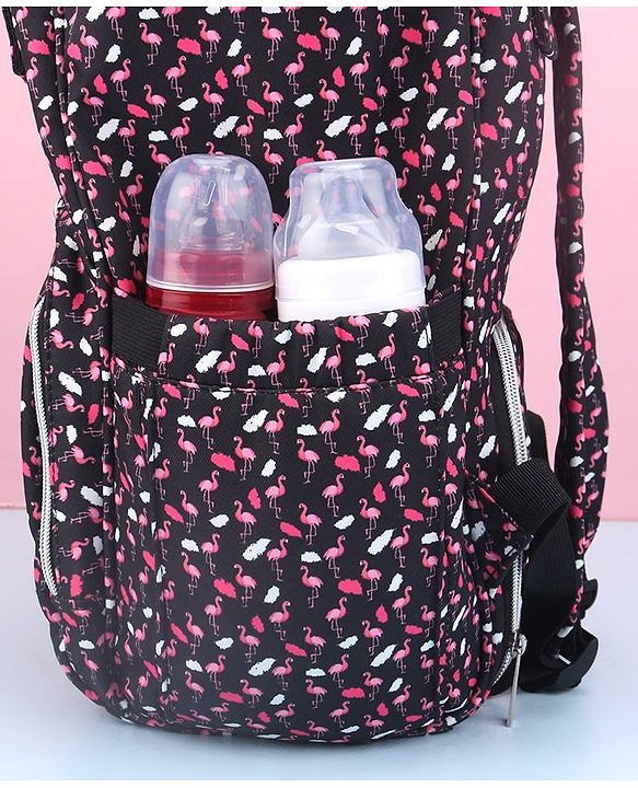 Babyhug Diaper Bag Black Flamingo Print - Maroon