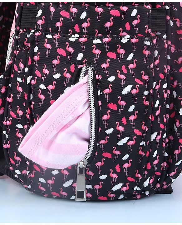 Babyhug Diaper Bag Black Flamingo Print - Maroon