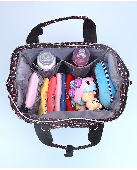 Babyhug Diaper Bag Black Flamingo Print - Maroon