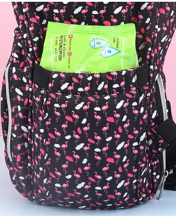 Babyhug Diaper Bag Black Flamingo Print - Maroon