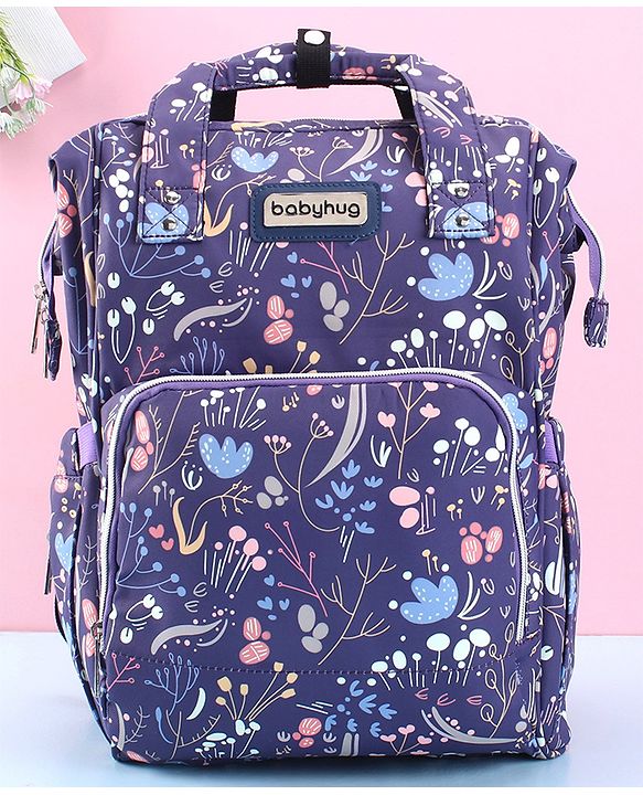 Babyhug Backpack Style Diaper Bag Floral Print - Purple