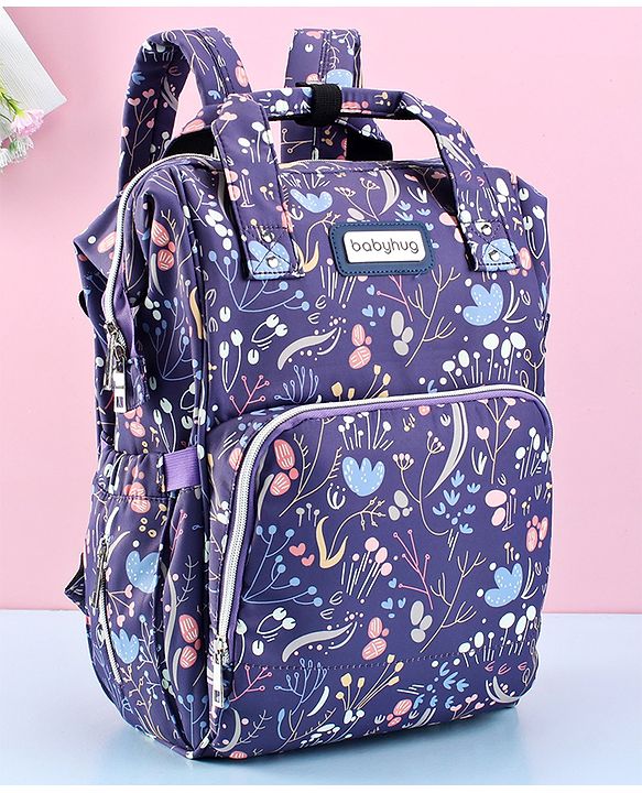 Babyhug Backpack Style Diaper Bag Floral Print - Purple