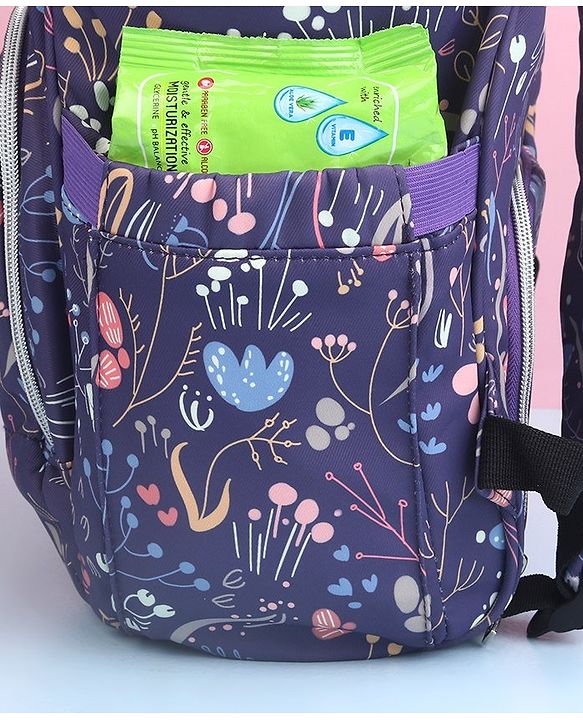 Babyhug Backpack Style Diaper Bag Floral Print - Purple