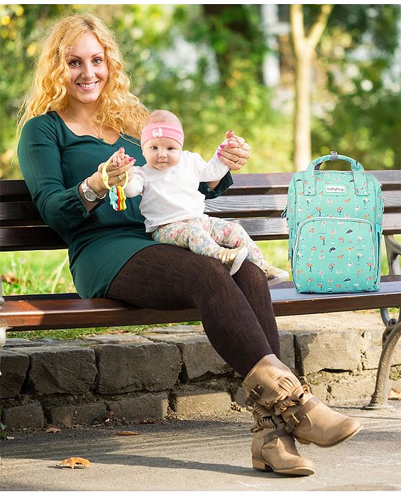 Babyhug Diaper Bag Flamingo Print - Green