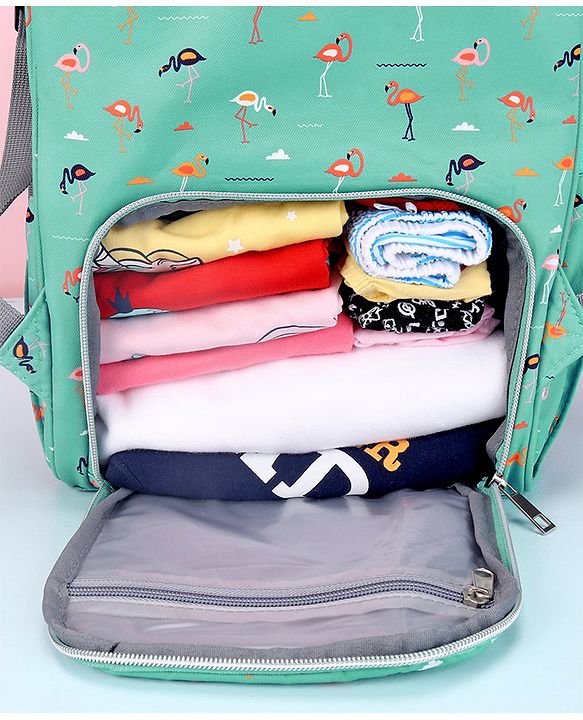 Babyhug Diaper Bag Flamingo Print - Green
