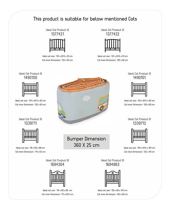 Babyhug Premium Cotton Crib Bumper Regular -Transport Theme (Cot not Included)